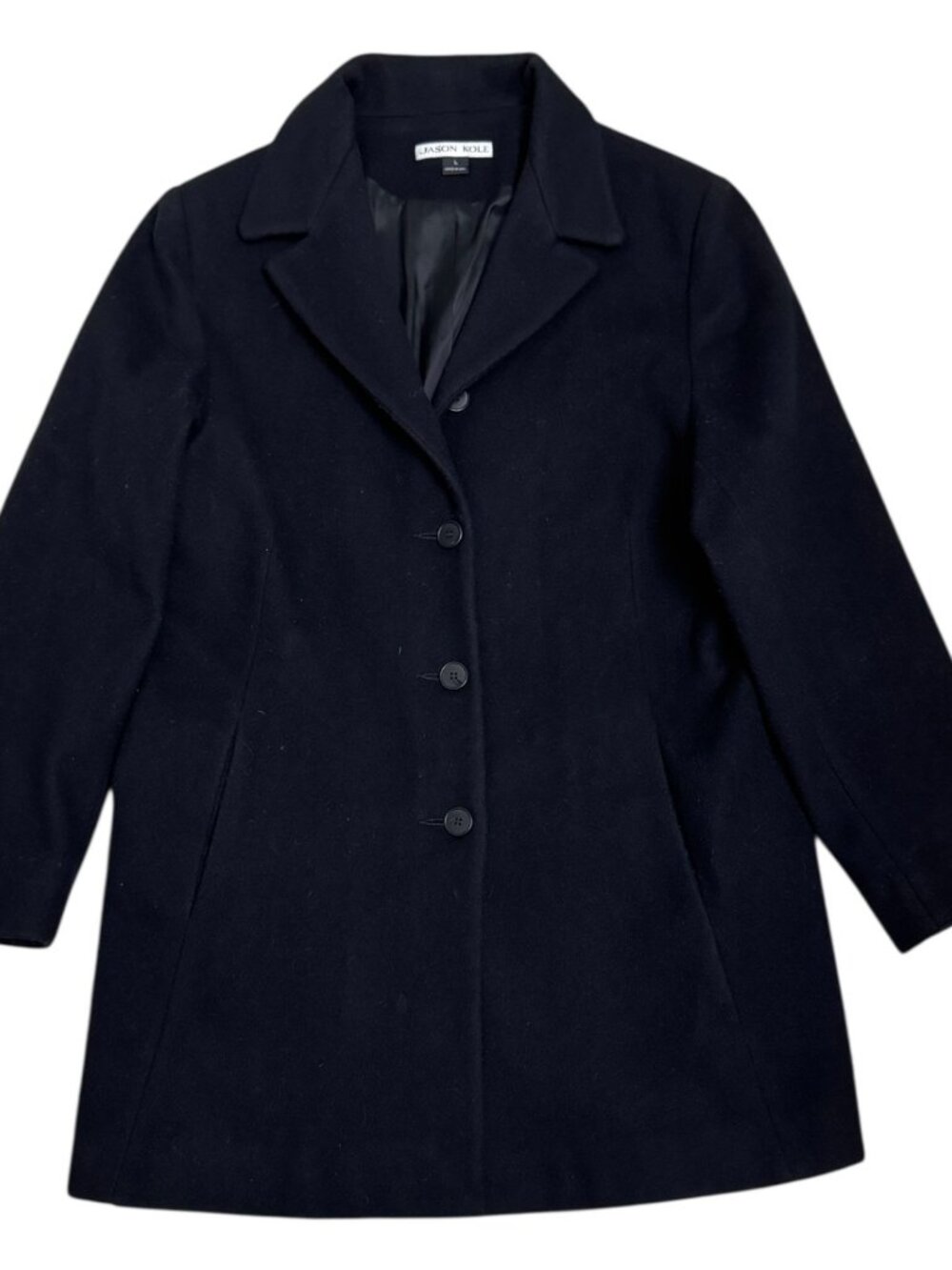 JASON KOLE Black Wool Vintage 90s Luxury Designer Pea Coat Trench Womens Large